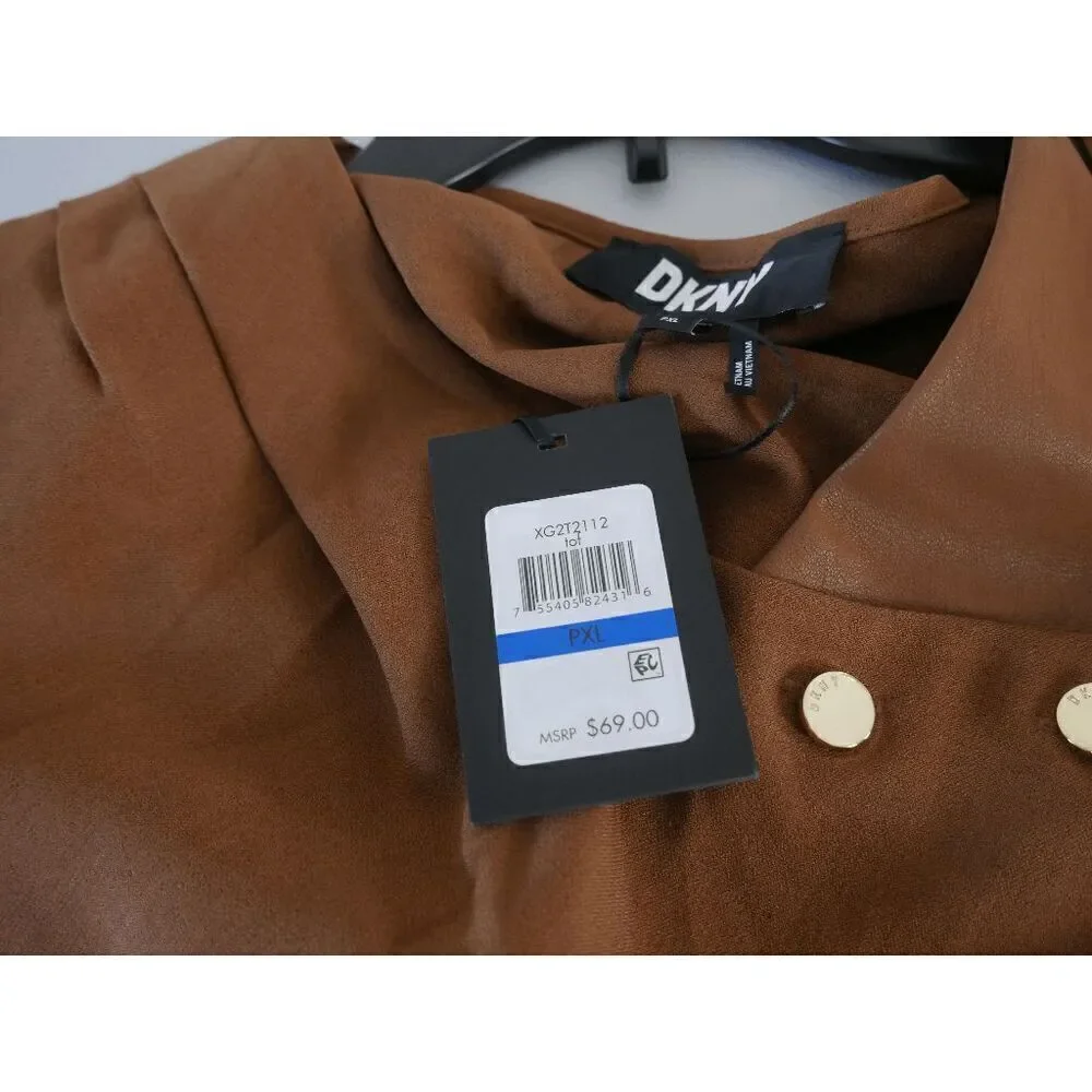 DKNY Women's Petites Mixed Media Casual Blouse PXL